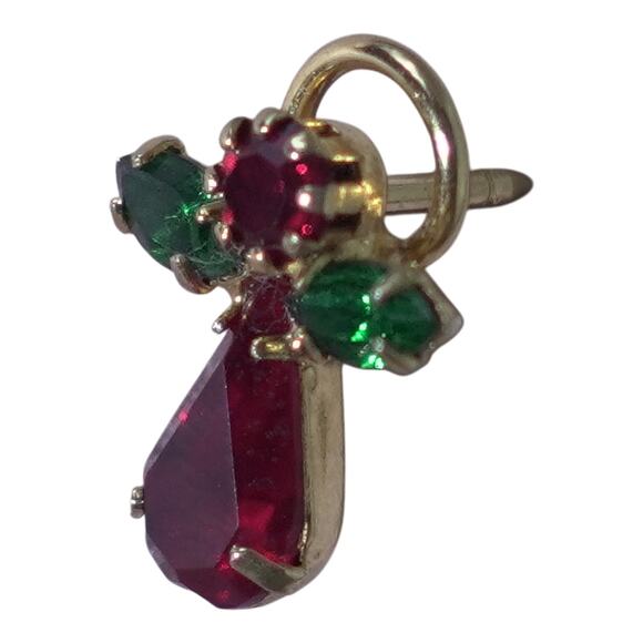 Vtg Ruby Red Emerald Green Faceted Rhinestone Christmas Angel Gold Lapel Pin - Picture 4 of 8